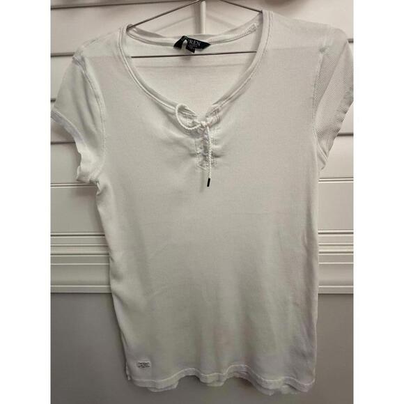 Lauren Ralph Lauren Tops - Lauren Ralph Lauren white lace up‎ short sleeve women's top  size Large